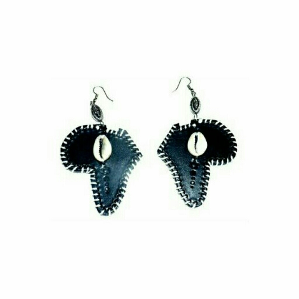 Genuine Leather Africa Map Cowrie Earrings